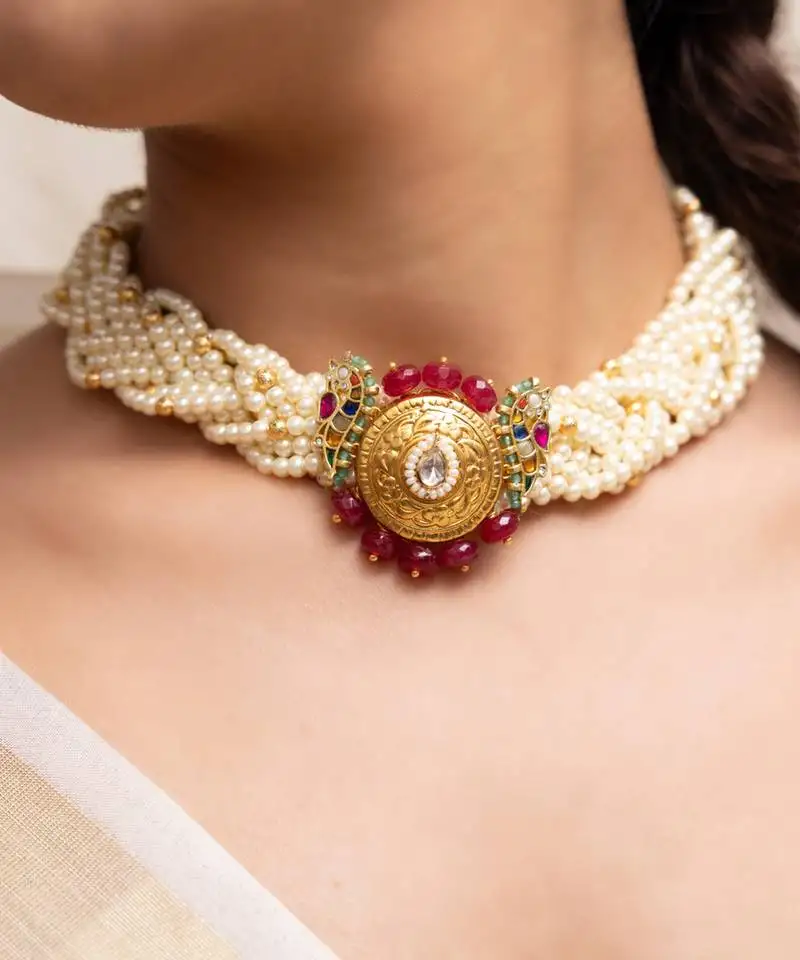 Gold plated multicolor stone necklace
