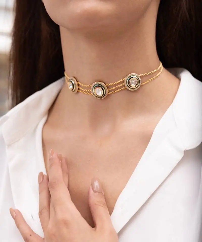 Yellow gold plated choker necklace