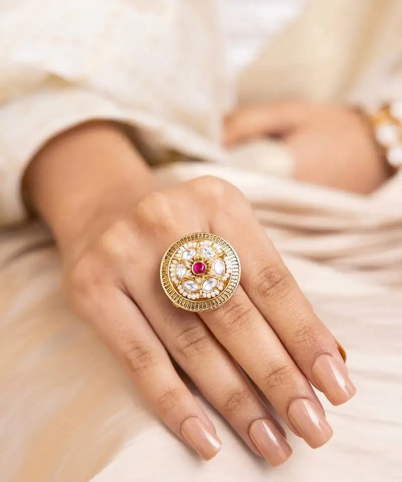 gold plated kundan ring