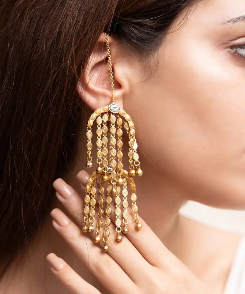 Gold plated beaded dangler earrings