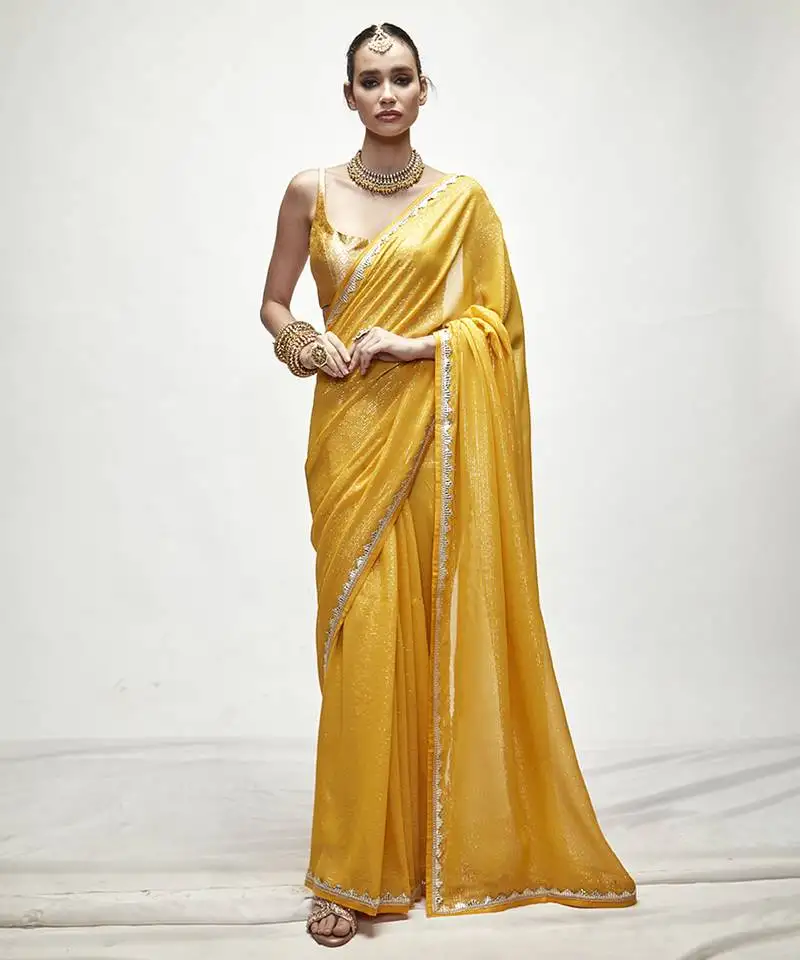 Yellow georgette plain saree