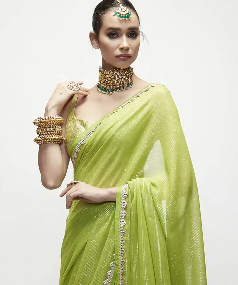 Green georgette plain saree