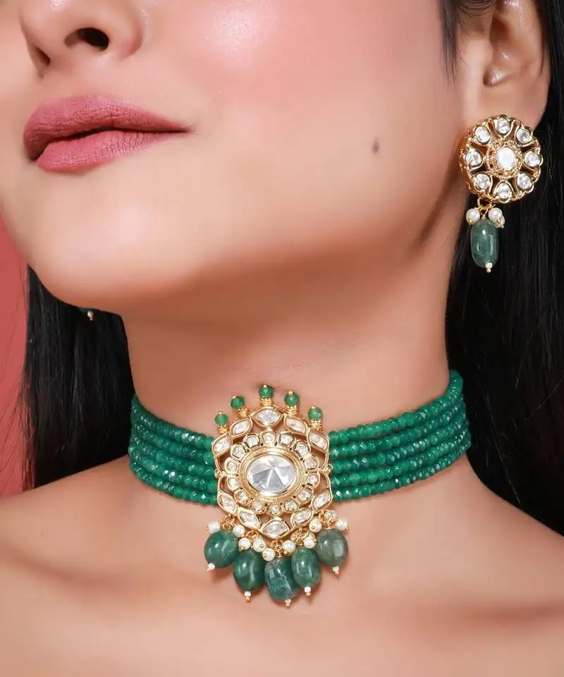 Green gold plated necklace set