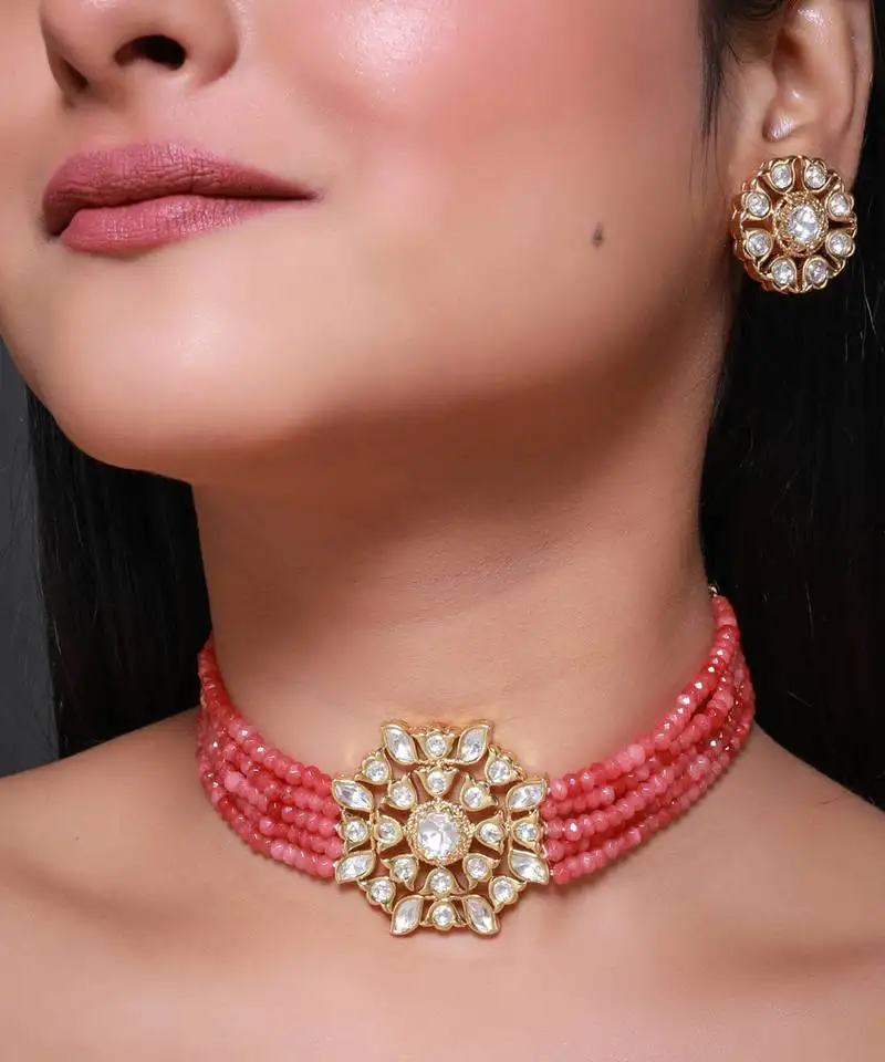 Pink gold plated necklace set