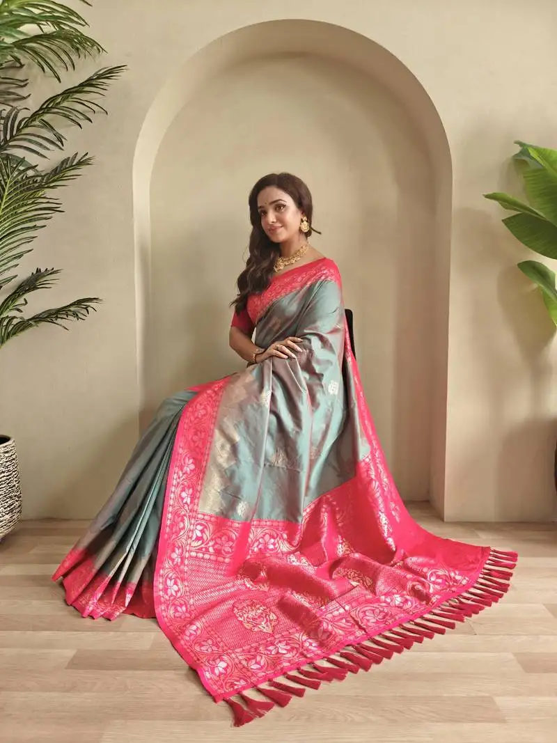 Silk blendsarees with zari weaves contrast pallu & designer border