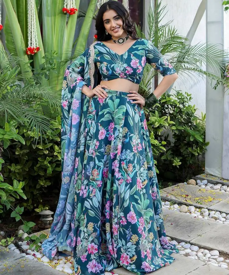 Digital print georgette multi sequin lacework lehenga choli with dupatta