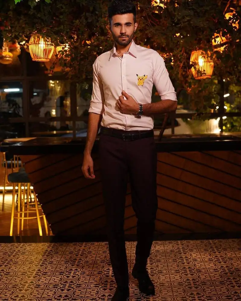 Baby pink embroidered luxury satin designer shirt for men