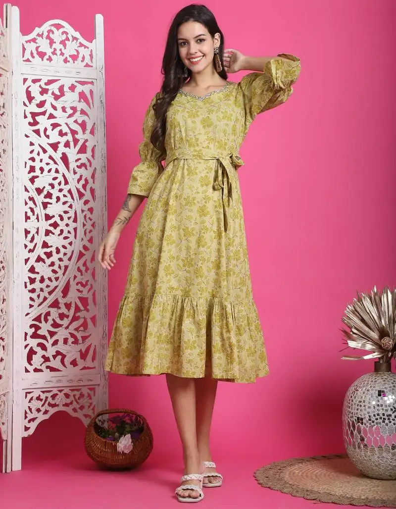 women's pure cotton foil printed western dress