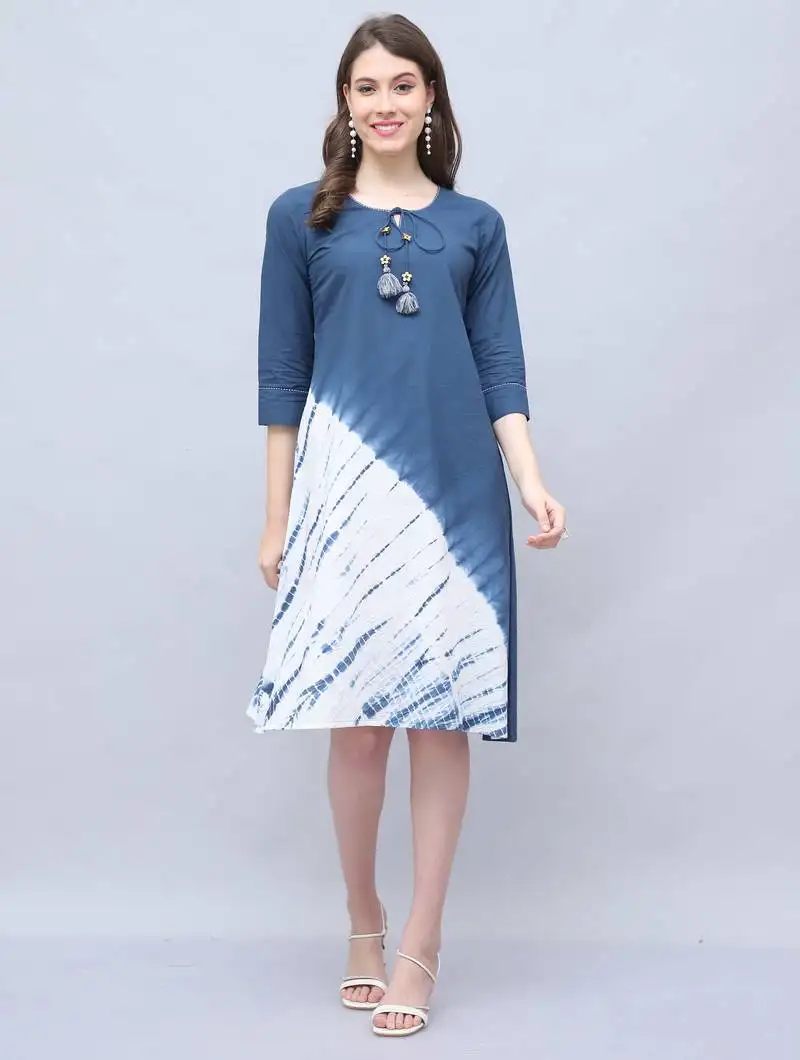 Women's pure cotton tie-dye shibori printed western dress