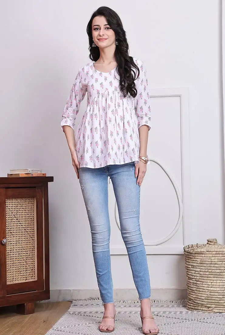 Women's cotton floral printed short top