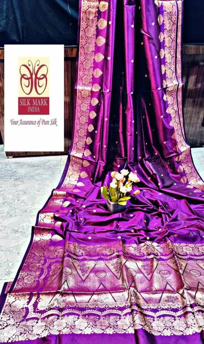 Purple manipuri pure silk saree with blouse piece
