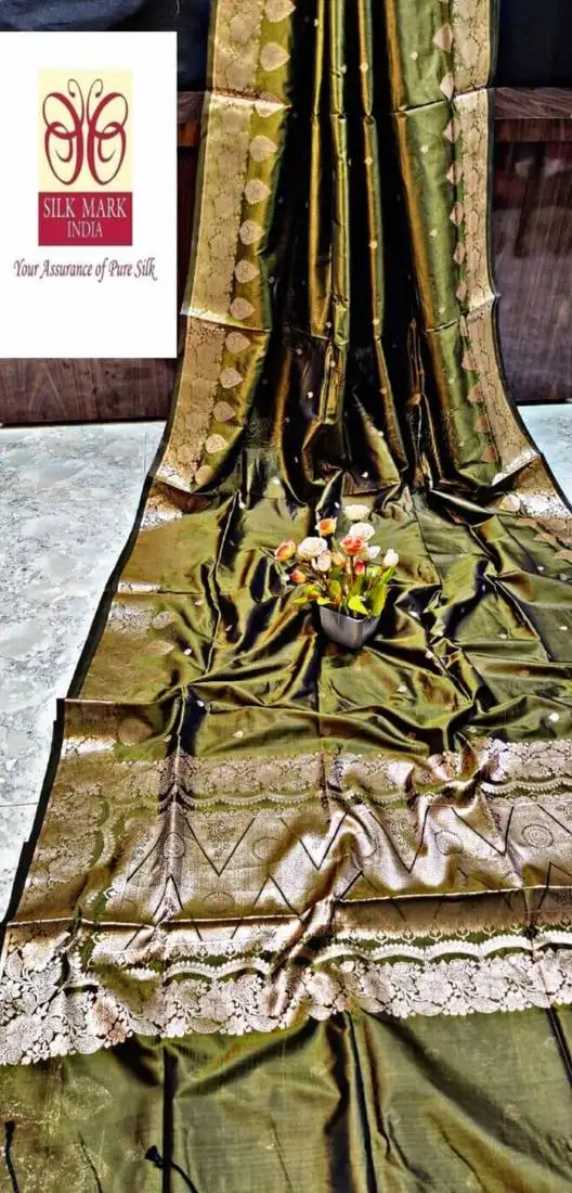 Mehendi manipuri pure silk saree with blouse piece