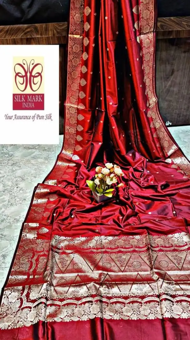 Red manipuri pure silk saree with blouse piece