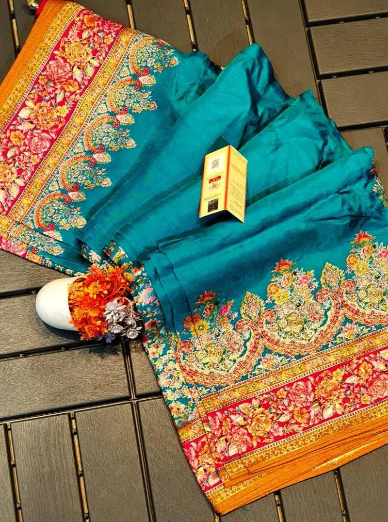 Blue pure karni tussar silk saree with blouse piece