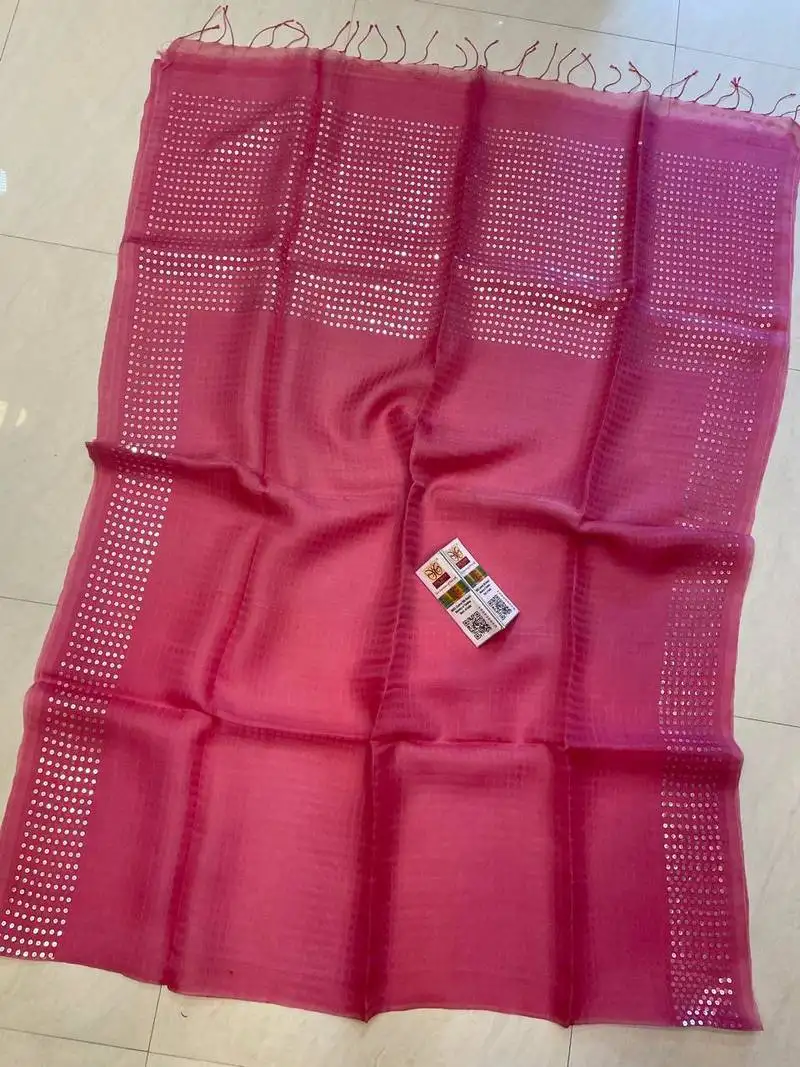 Pink double ply organic muslin saree with blouse piece