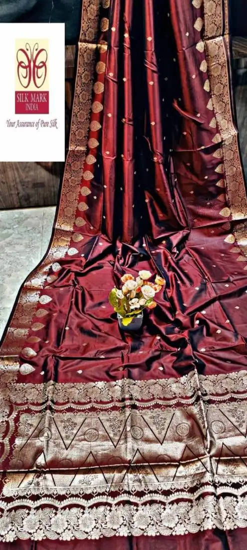 Maroon manipuri pure silk saree with blouse piece