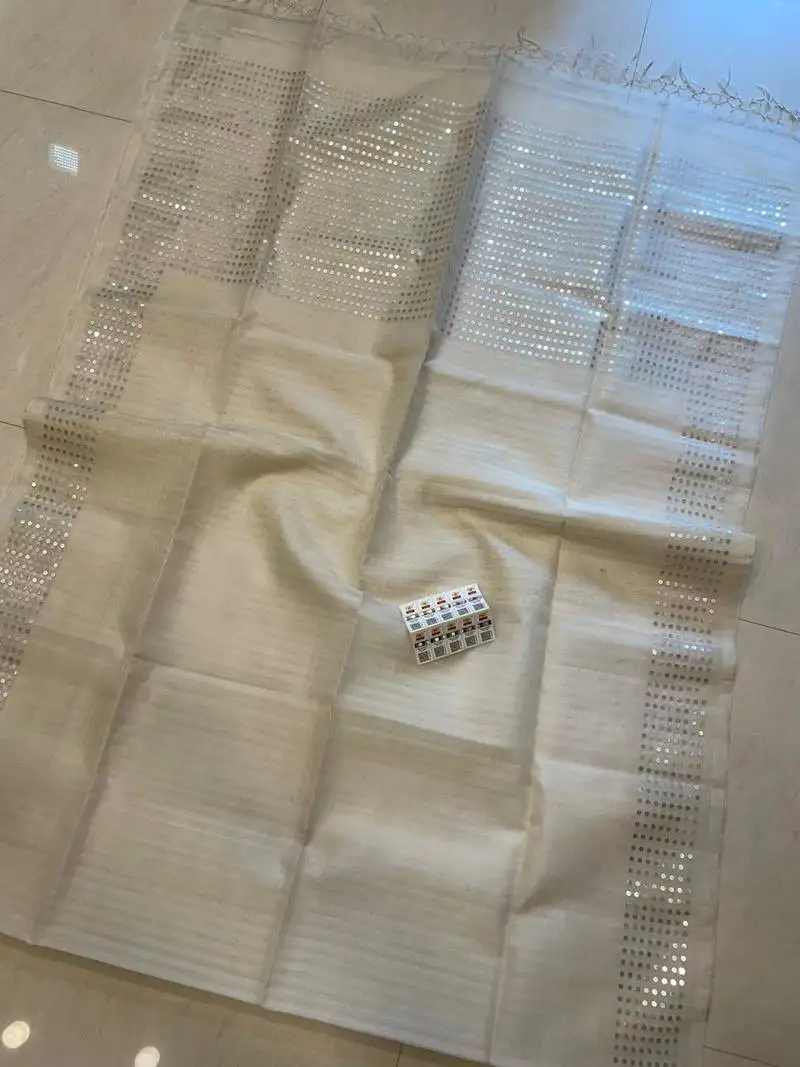 White double ply organic muslin saree with blouse piece