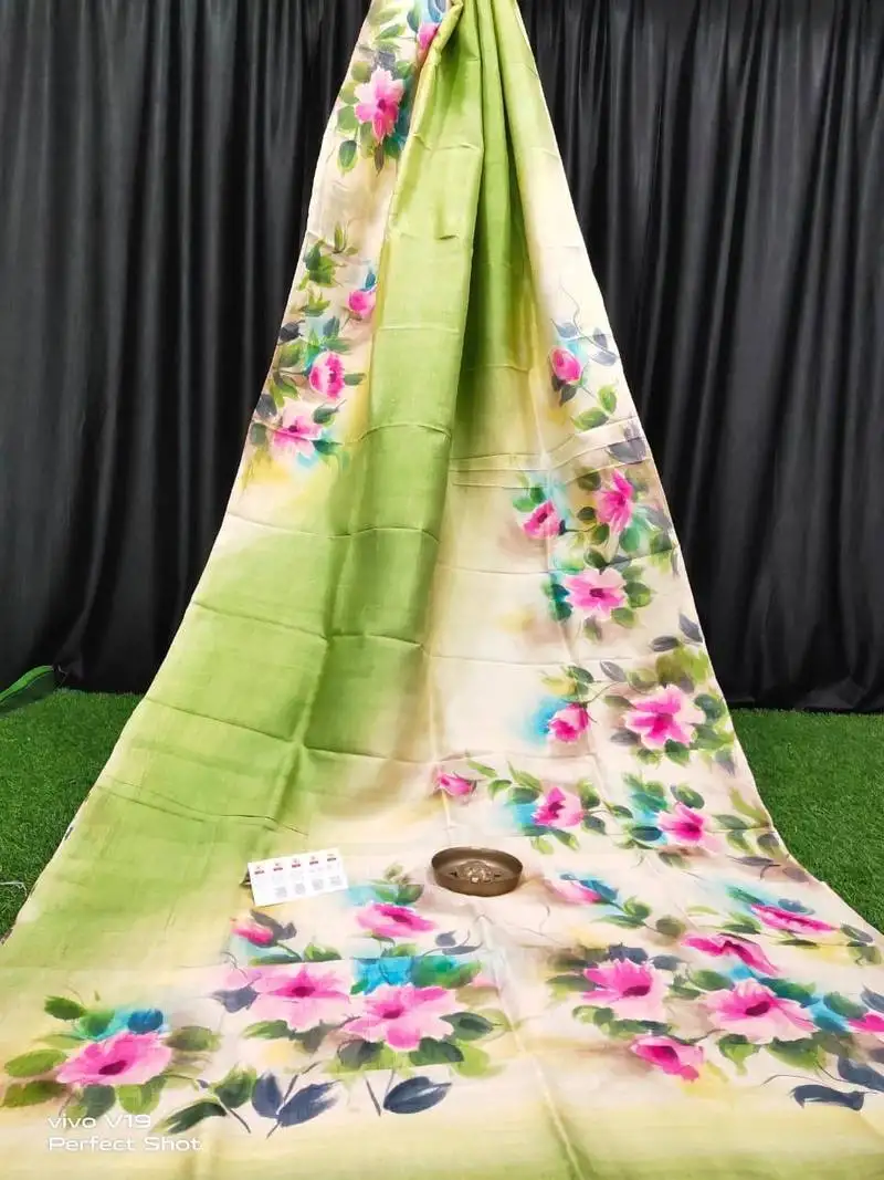 Green pure murshidabad silk saree with blouse piece