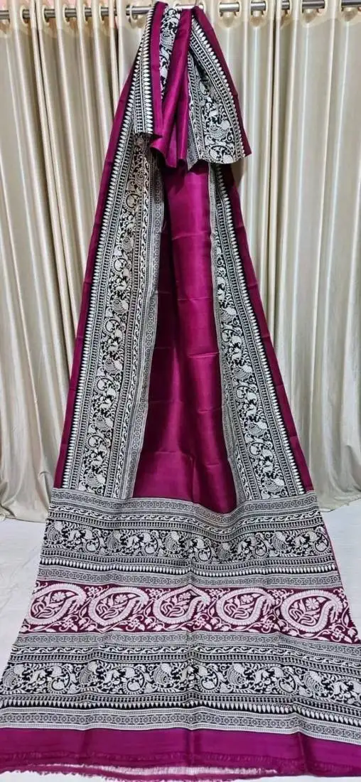Wine pure murshidabad silk saree with blouse piece