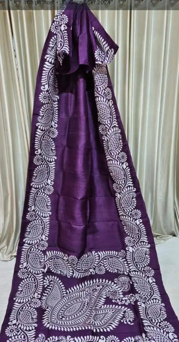 Purple pure murshidabad silk saree with blouse piece