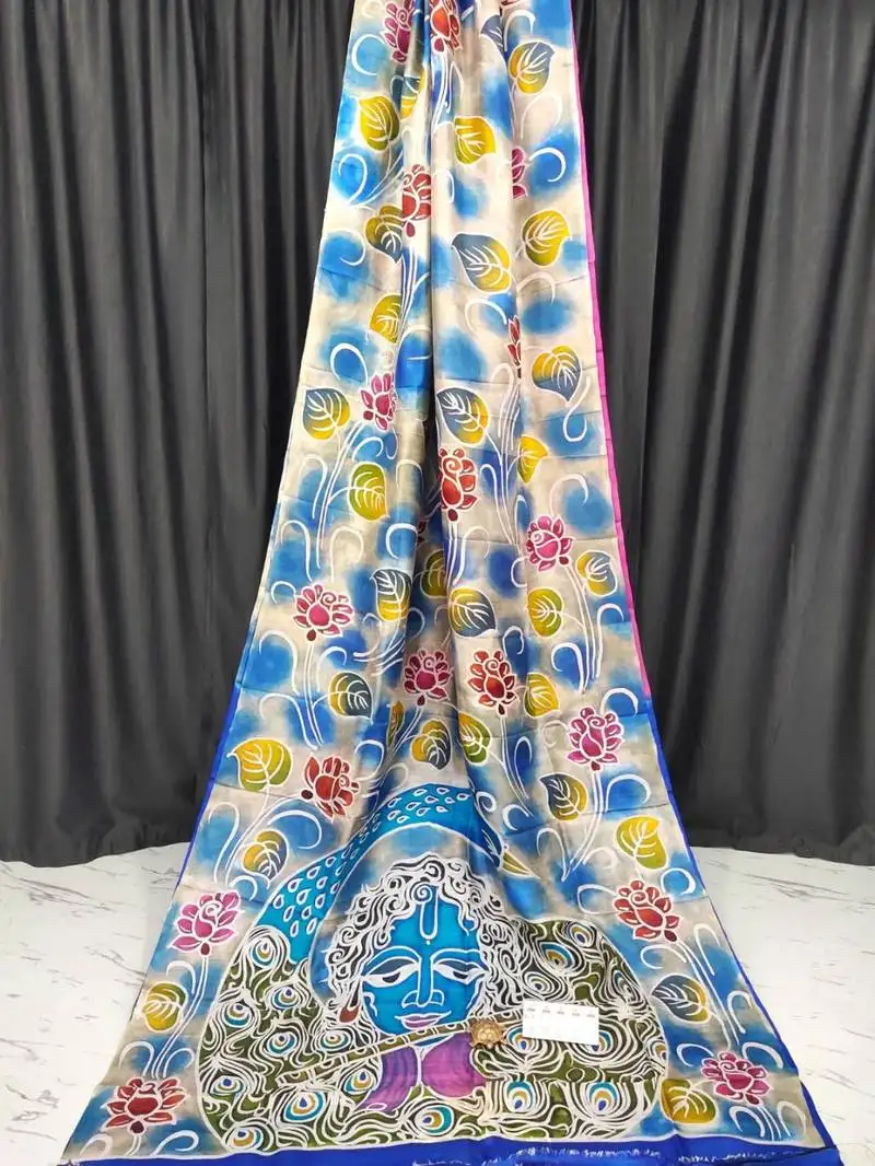 Multicolor pure murshidabad silk saree with blouse piece