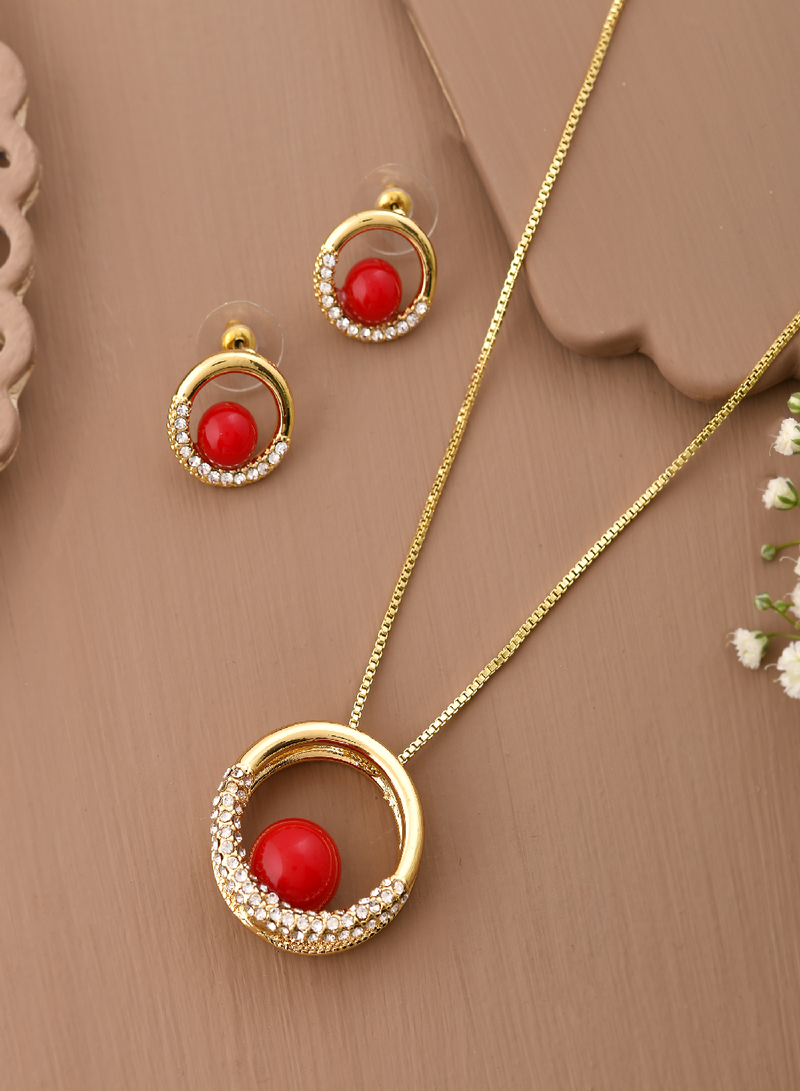 Radiant red stone & gold-tone jewelry set gift for rakhi