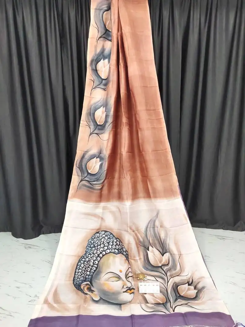 Light bronze pure murshidabad silk saree with blouse piece