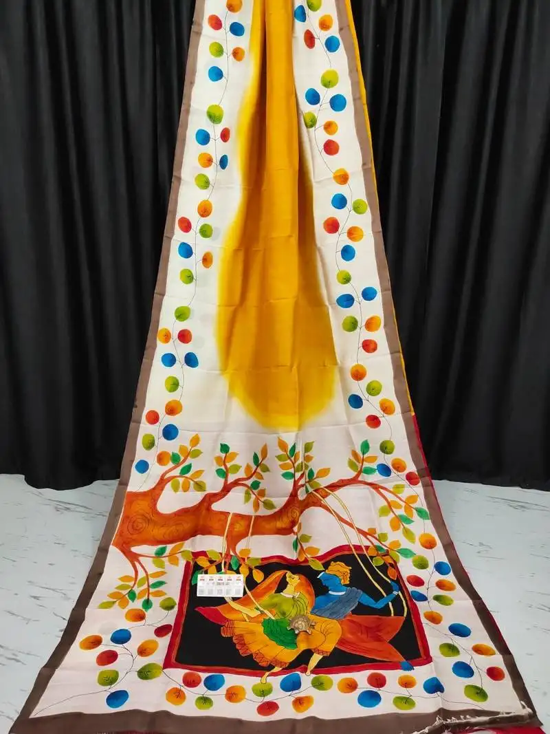 Mustard pure murshidabad silk saree with blouse piece