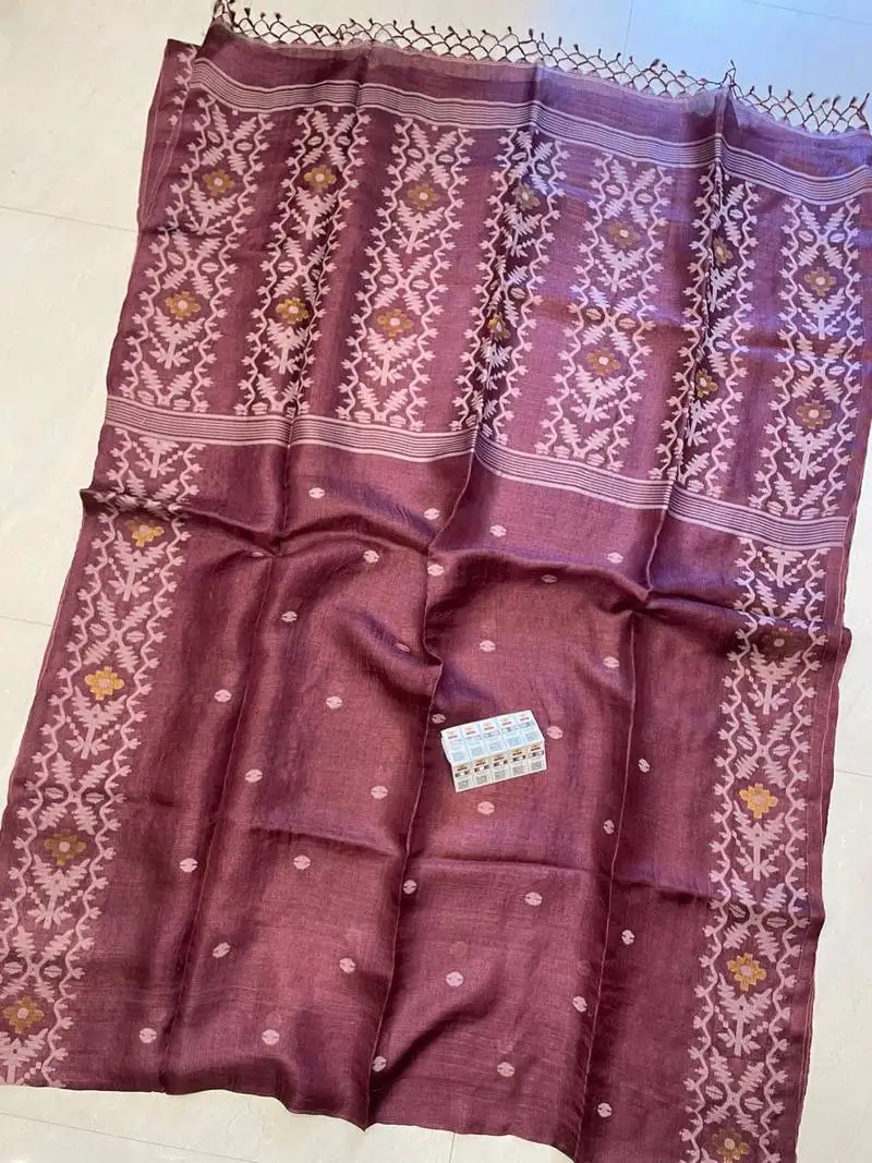 Wine pure double ply tussar silk saree with blouse piece