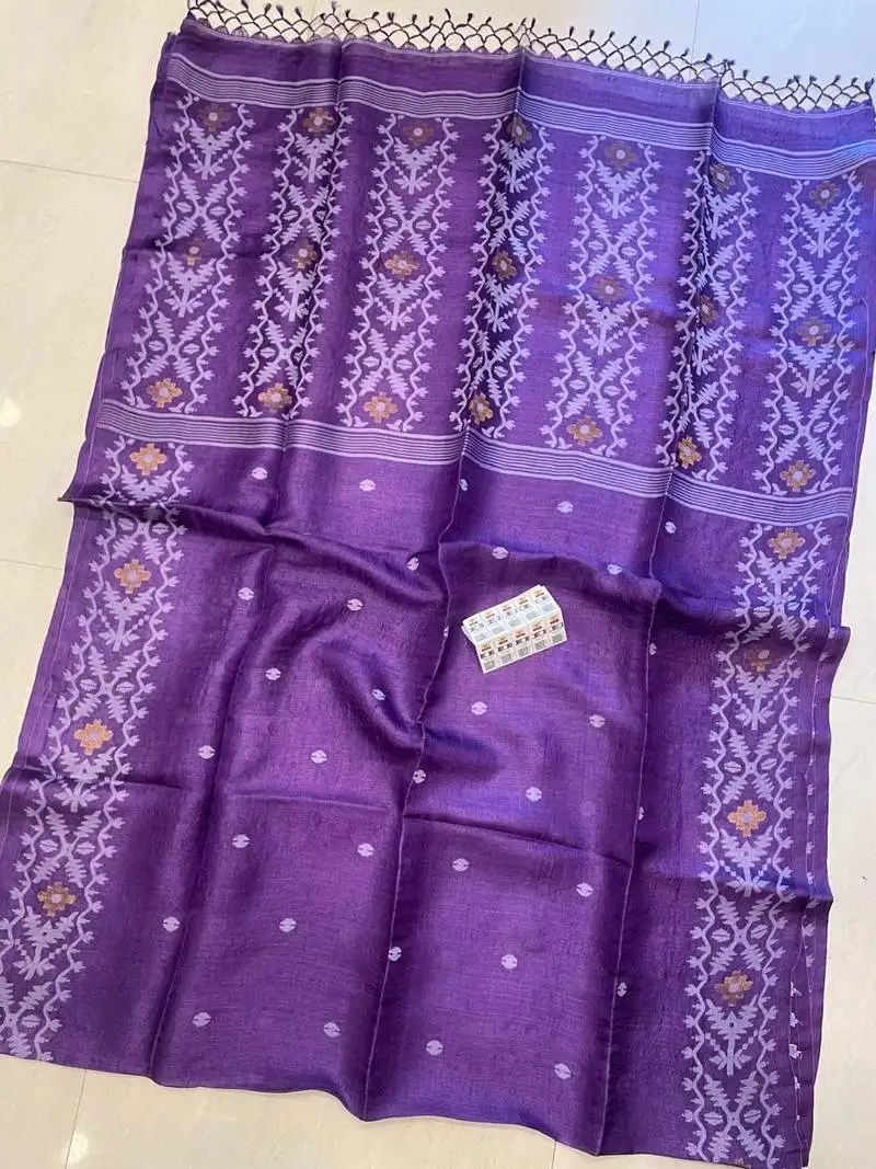 Purple pure double ply tussar silk saree with blouse piece
