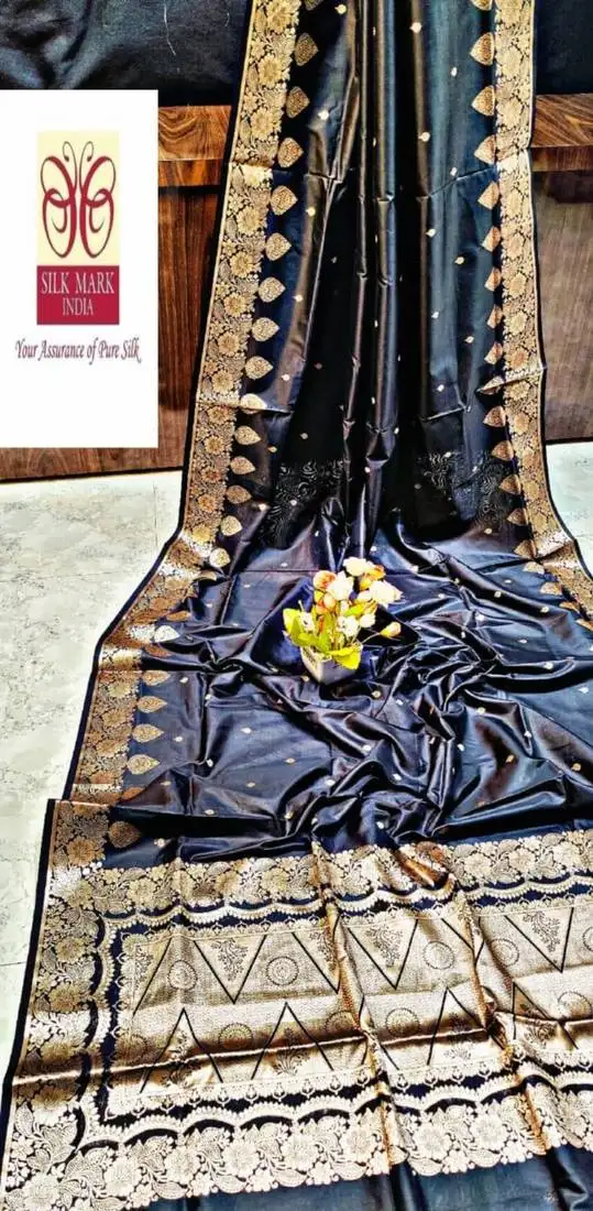 Navy blue manipuri pure silk saree with blouse piece