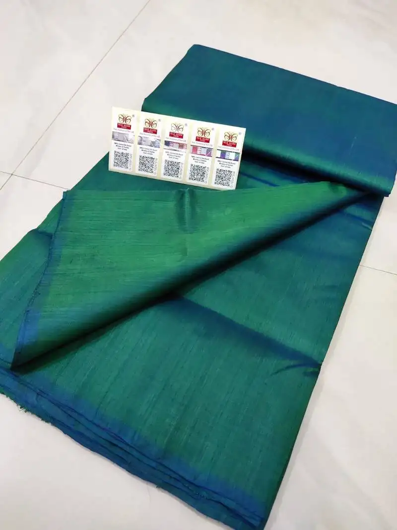 Teal bishnupuri pure katan silk saree with blouse piece