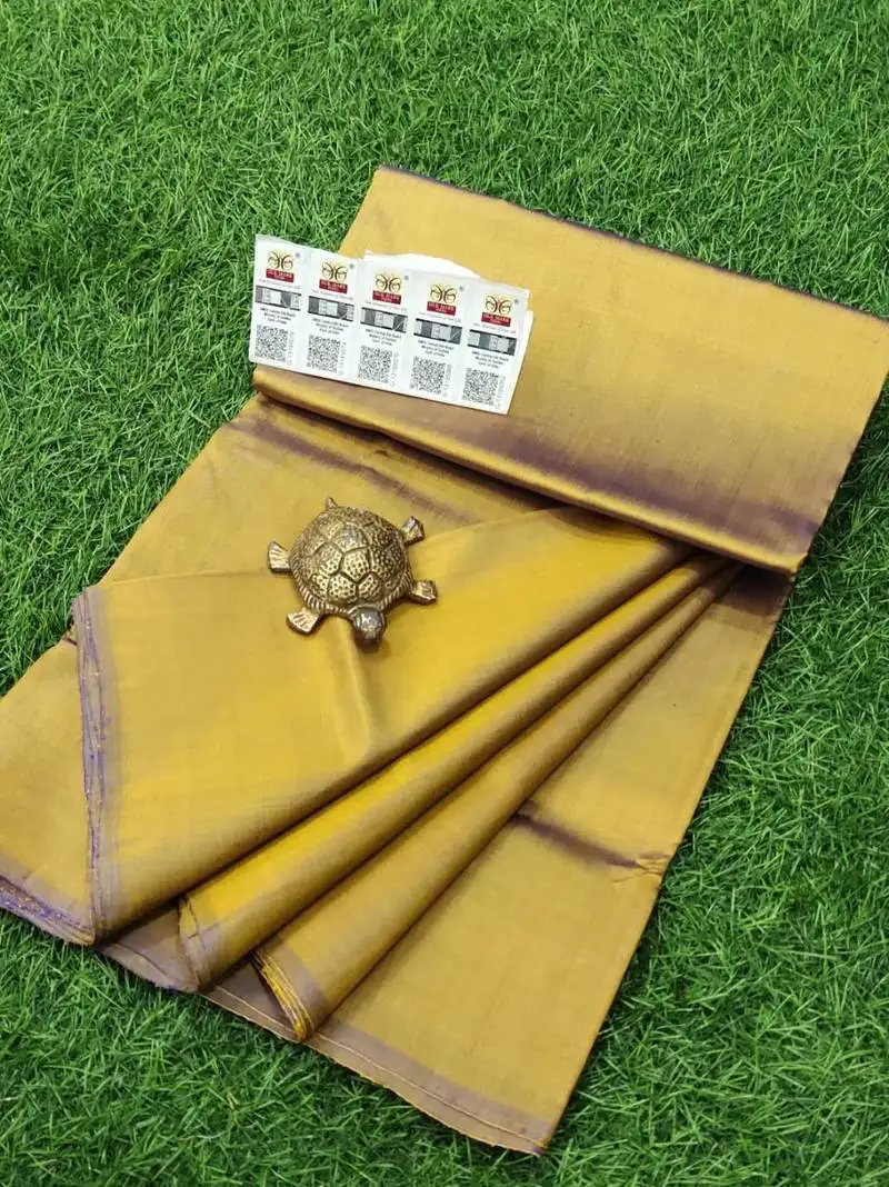 Mustard bishnupuri pure katan silk saree with blouse piece