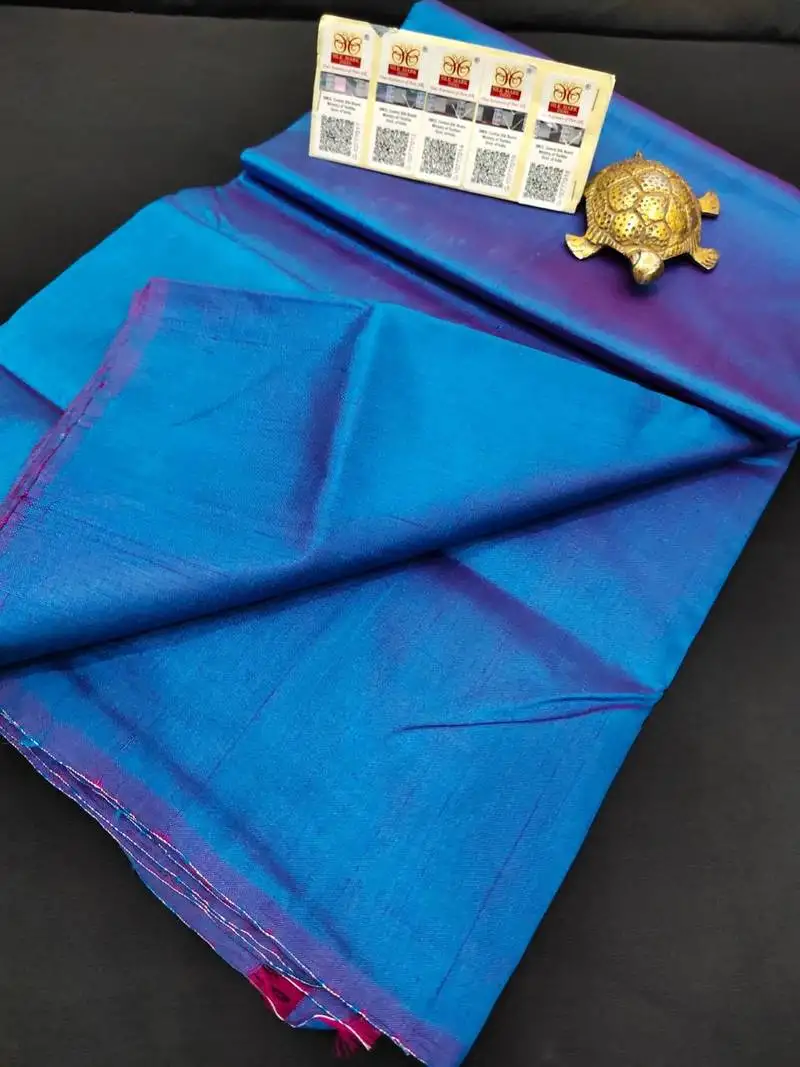 Blue bishnupuri pure katan silk saree with blouse piece