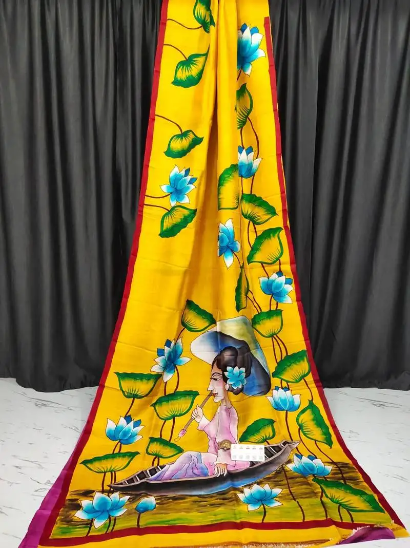 Yellow pure murshidabad silk saree with blouse piece