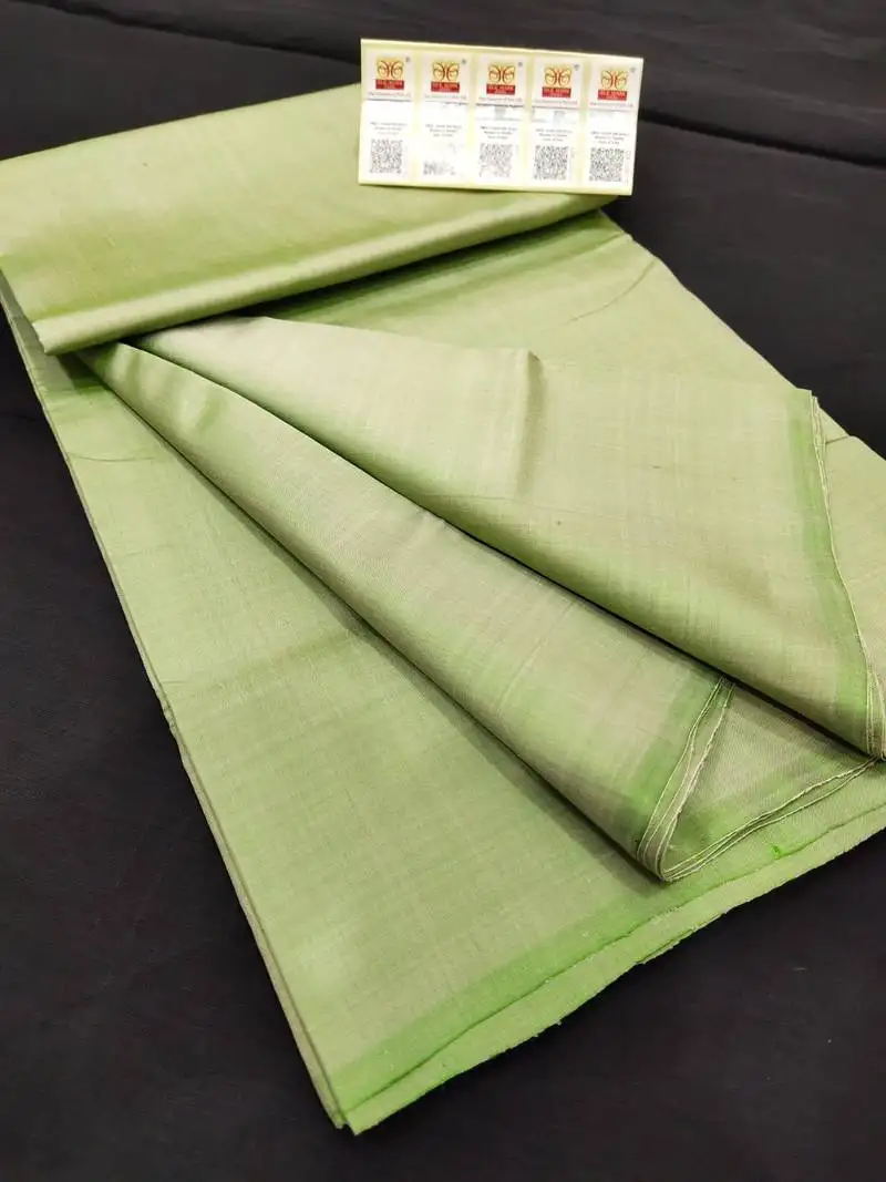 Light parrot green bishnupuri pure katan silk saree with blouse piece