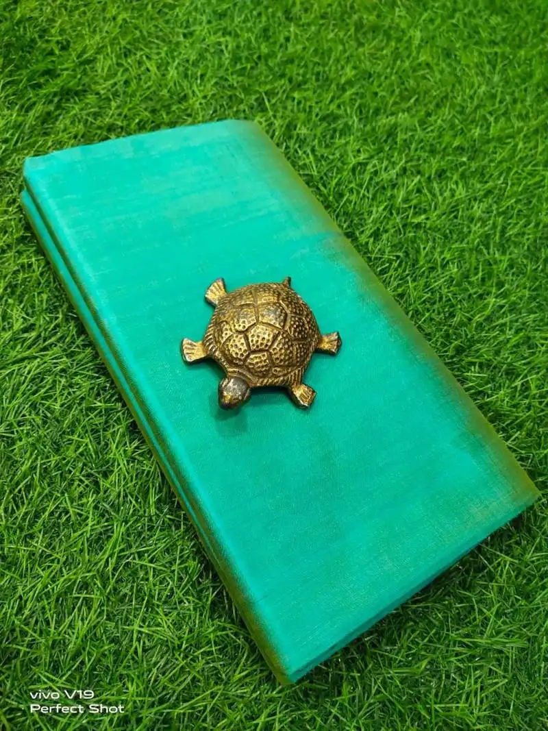 Sea green bishnupuri pure katan silk saree with blouse piece