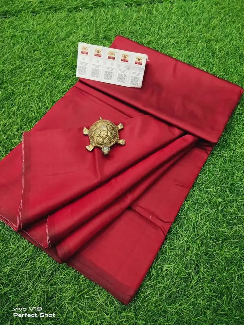 Maroon bishnupuri pure katan silk saree with blouse piece