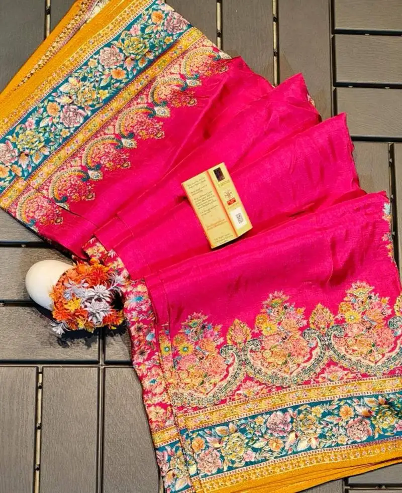 Pink pure karni tussar silk saree with blouse piece