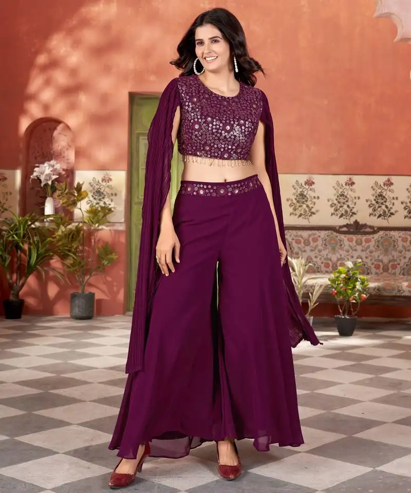 Women blooming georgette sequence embroidery work black kurta set