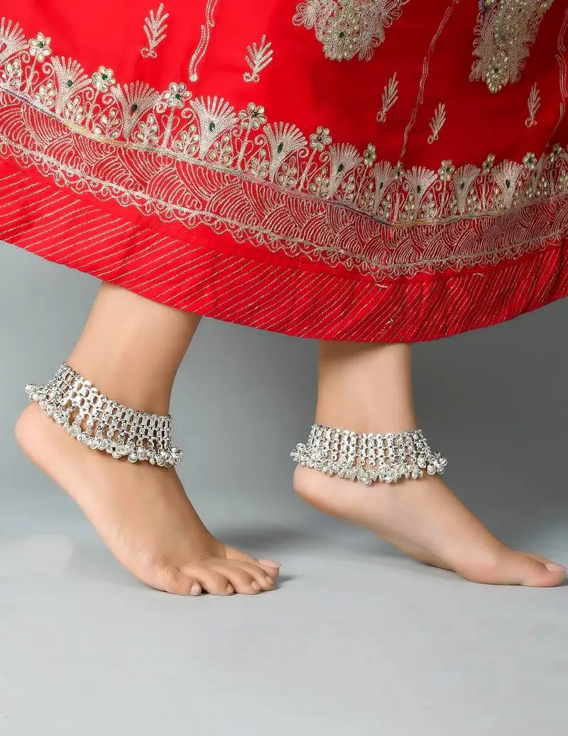 Set of 2 silver-plated ghungroo anklets
