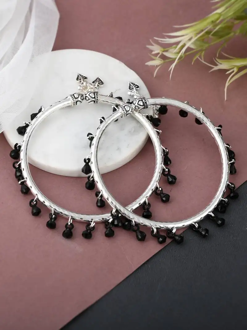 Silver-plated beaded anklets