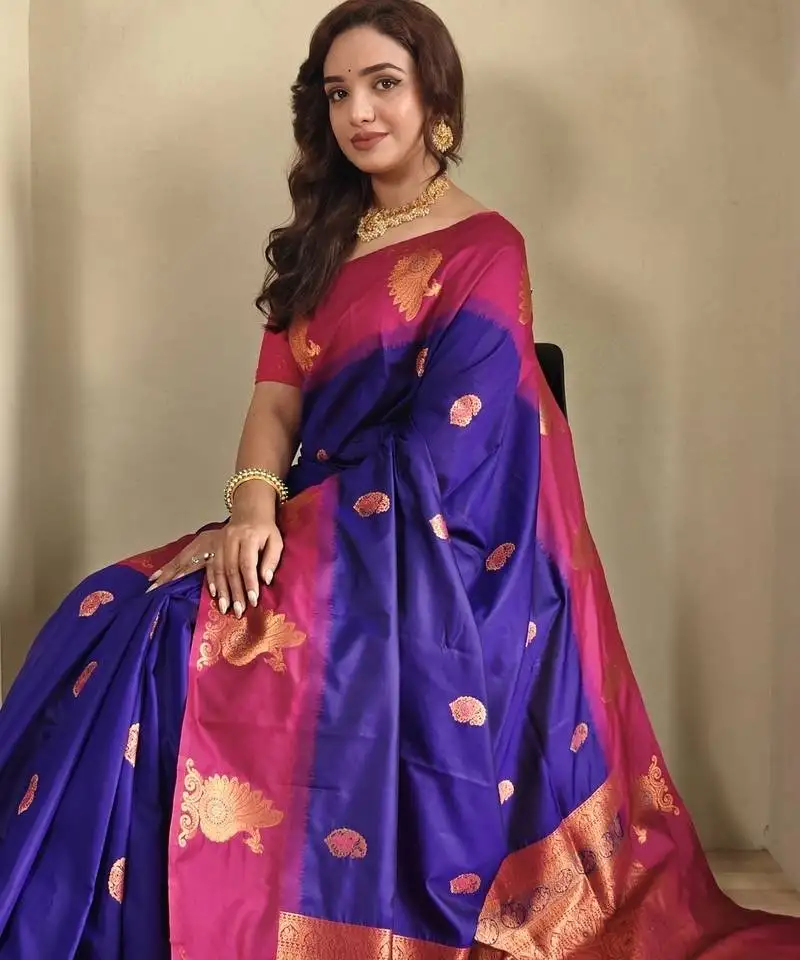 Violet dual tone silk sarees with zari weaves contrast pallu & designer border