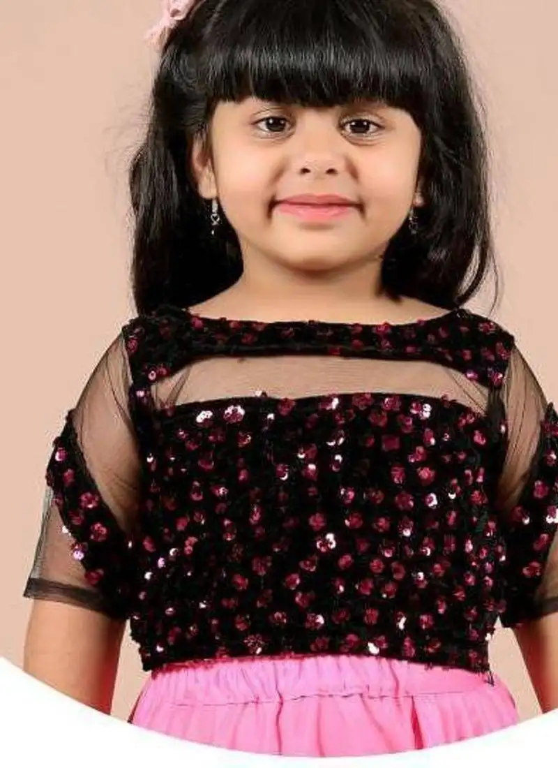 Pink velvet plain pre stitched saree with stitched blouse for girls