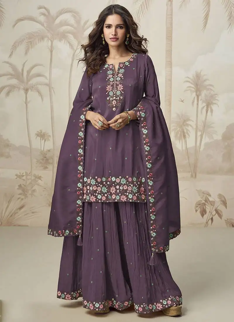Violet simar silk embroidered palazzo suit stitched