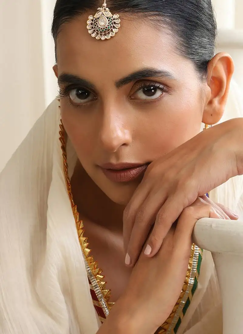 gold plated multicolor kundan maangtikka