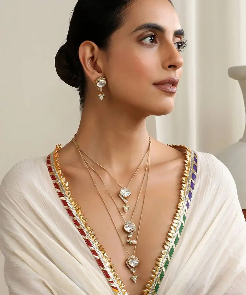 Gold plated layered necklace set