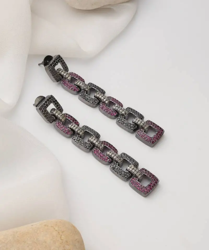 Black rhodium earrings with american diamond work