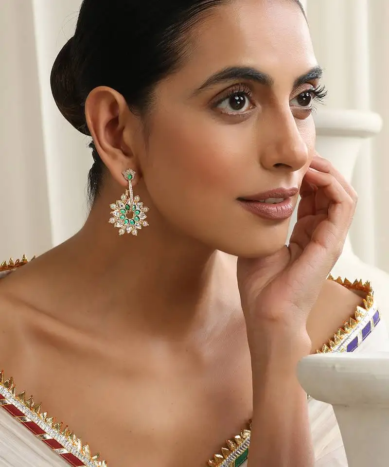 Green rose gold plated earrings