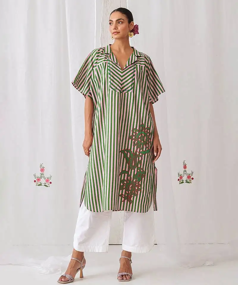 Green cotton plain kurta set